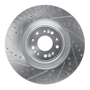 Genesis G90 Brake Rotor (1) - Front Left - R1 Concepts - Drilled & Slotted - Silver - `17-`22